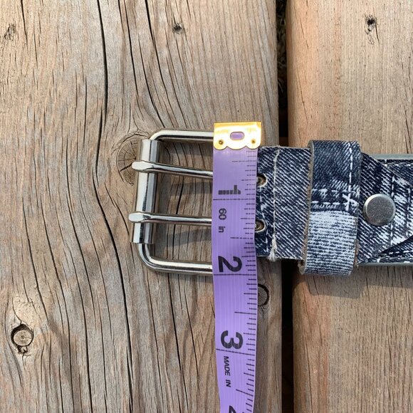Vintage Y2K Denim Embossed Leather Silver Eagles Belt New - Picture 14 of 14